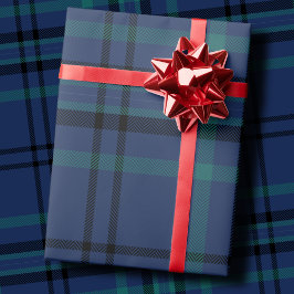 Klassisk Navy och grön tartan jul Presentpapper