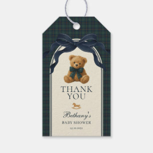 Klassisk Navy Plaid Teddy Bear Baby Shower Presentetikett