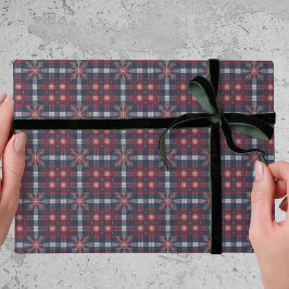 Klassisk Navy Röd Rutig Snöflingor Jul Presentpapper
