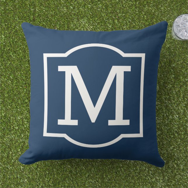 Klassisk Navy Vit Konsol Monogram Kudde (Gräs)