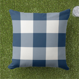 Klassisk Navy Vit Stor Gingham Rutigt Kudde