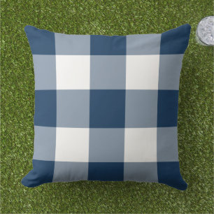 Klassisk Navy Vit Stor Gingham Rutigt Kudde