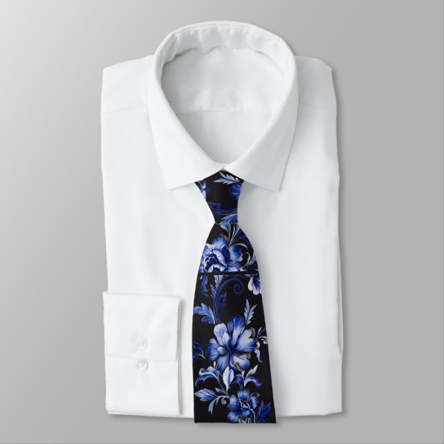 Klassisk Navyblå Blommig Herrkrage – Elegant Botan Slips (Bunden)