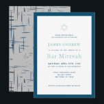 Klassisk Navyblå & Grå Bar Mitzvah Inbjudningar<br><div class="desc">Denna klassiska,  enkla och chic Bar Mitzvah-inbjudan har en vit bakgrund omgiven av en navyblå ram med davidstjärnan. Baksidan har en grå bakgrund med abstrakta navyblå streckmönster. Anpassa den efter dina behov. Du hittar matchande produkter i min butik.</div>