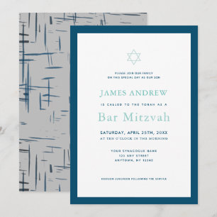 Klassisk Navyblå & Grå Bar Mitzvah Inbjudningar
