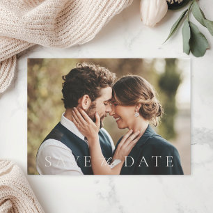 Klassisk Neutral Fotobrylloppskort Save the Date Spara Datumet