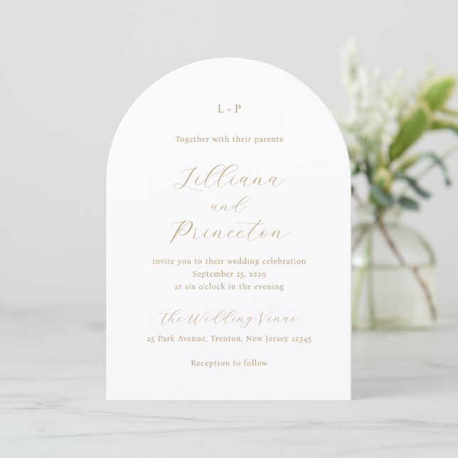 Klassisk Neutral Monogram Elegant Bröllop Inbjudningar (Stående Fram)