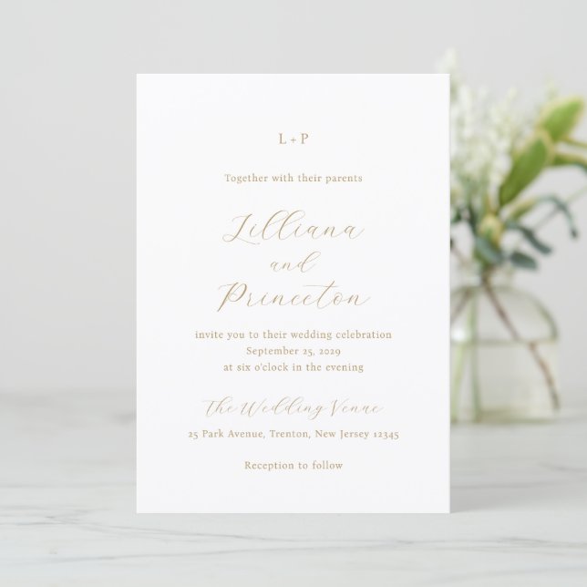 Klassisk Neutral Monogram Elegant Bröllop Inbjudningar (Stående Fram)