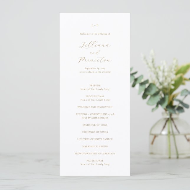 Klassisk Neutral Monogram Elegant Bröllop Program (Stående Fram)