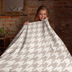 Klassisk Neutralt Ivory Taupe Houndstooth Mönster Fleecefilt