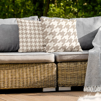 Klassisk Neutralt Ivory Taupe Houndstooth Mönster Kudde