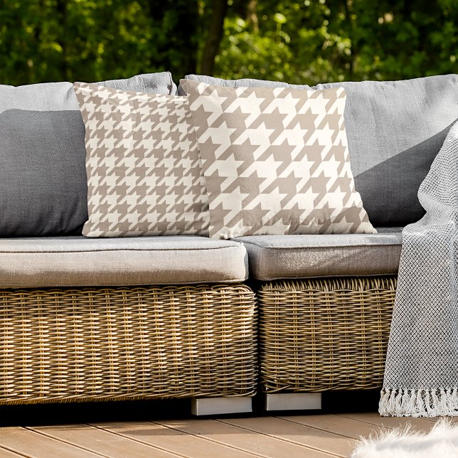 Klassisk Neutralt Ivory Taupe Houndstooth Mönster Kudde (Skapare uppladdad)