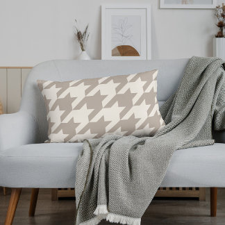 Klassisk Neutralt Ivory Taupe Houndstooth Mönster Lumbarkudde
