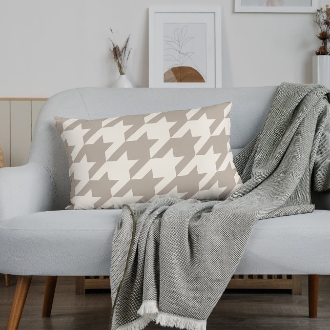 Klassisk Neutralt Ivory Taupe Houndstooth Mönster Lumbarkudde (Skapare uppladdad)