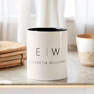 Klassisk Neutralt Modern Minimalist Monogram Namn Två-Tonad Mugg