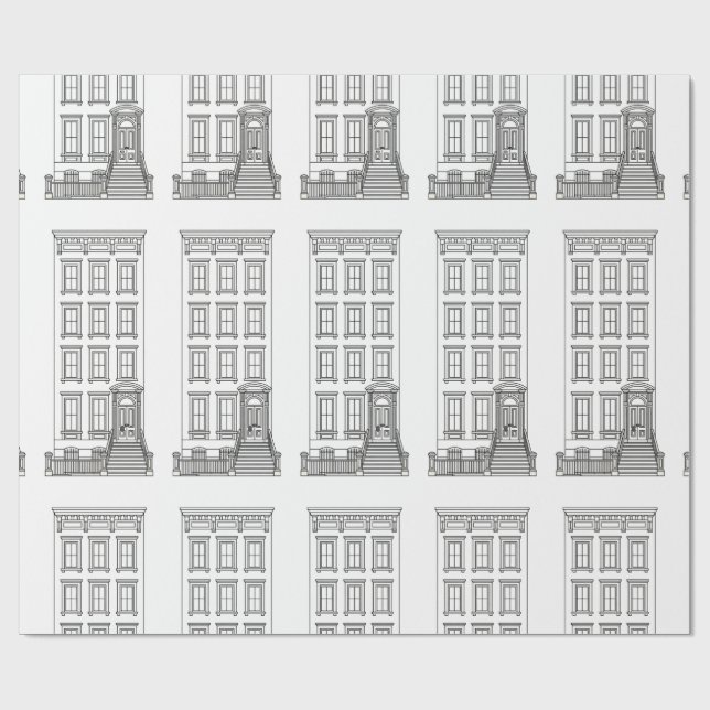 Klassisk New York Stoop Lägenhet Ritning  Presentpapper (Platt)