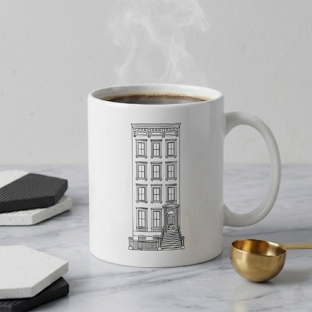 Klassisk New York Stoop-lägenhetsritning  Kaffemugg (Skapare uppladdad)