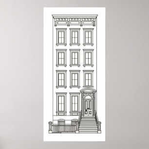 Klassisk New York Stoop-lägenhetsritning Poster