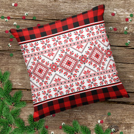 Klassisk nordisk fair Isle och Red Black Lumberjac Kudde