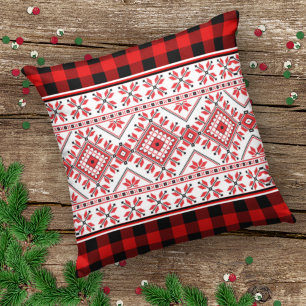 Klassisk nordisk fair Isle och Red Black Lumberjac Kudde
