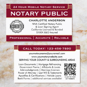 Klassisk notarie Signing Agent ID Logotyp Burgundy Visitkort