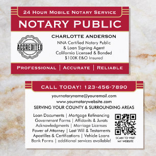 Klassisk notary Signing Agent ID Logotyp Red Guld Visitkort