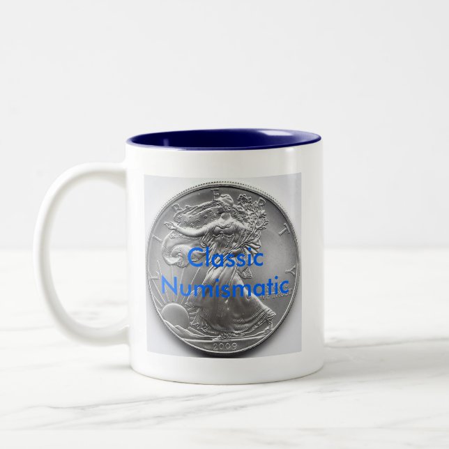 KLASSISK NUMISMATIK Två-Tonad MUGG (Vänster)