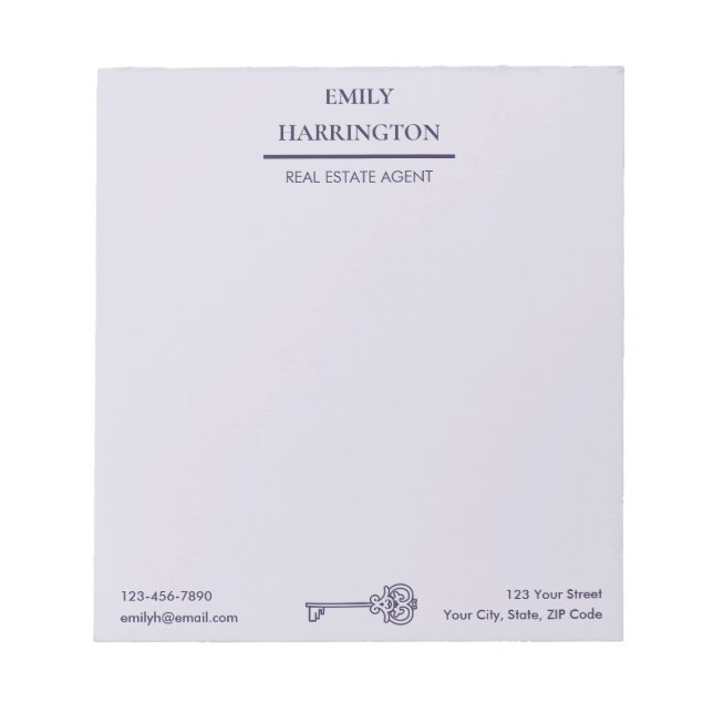 Klassisk Nyckel Lila Fastighetsmäklare Anteckningsblock (Framsida)
