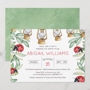 Klassisk Nyckelpiga Greenery Garden Baby Shower Inbjudningar