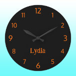 Klassisk och Elegant Black and Sunset Orange Namn Stor Klocka<br><div class="desc">Klassiskt och Elegant,  svart och Neon Solset Orange Large Clock</div>