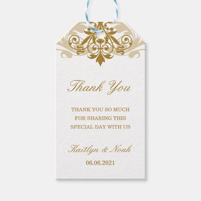 Klassisk och Elegant Guld Ironwork Bröllop Tack Presentetikett (Framsidan)