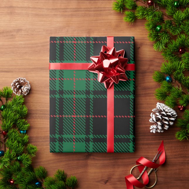 Klassisk och Elegant Mörk grönt Tartan Helgdag Presentpapper (Julgåva)