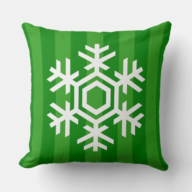 Klassisk och elegant röd och grön randig snöflinga kudde (Framsida)