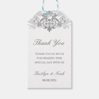 Klassisk och Elegant Silver Bröllop Tack Presentetikett