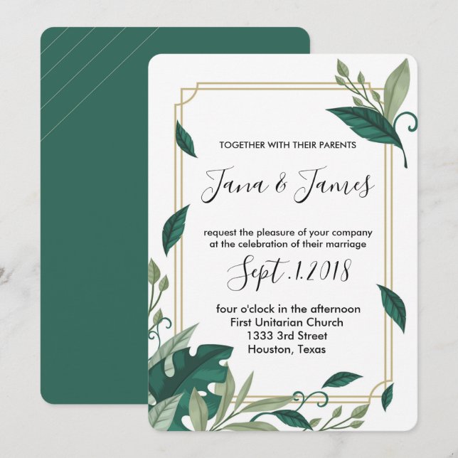 Klassisk och Elegant Sofistikerad Grönt Lämna bröl Inbjudningar (Fram/baksida)