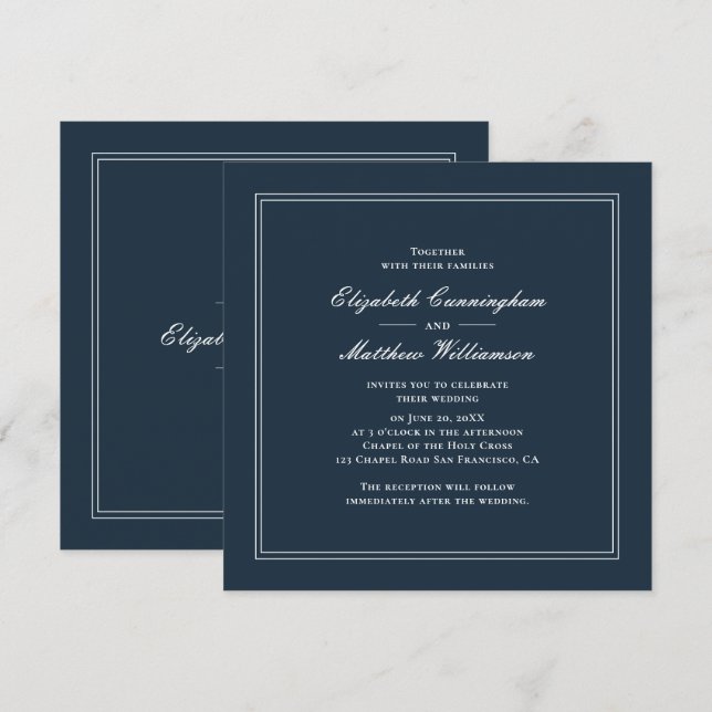 Klassisk och enkel inbjudan till Elegant bröllop (Fram/baksida)