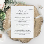 Klassisk och minimalistisk meny flat card<br><div class="desc">Enkel klassisk och elegant meny skylt för bröllop. En elegant design i svart och vitt eller valfri bakgrundsfärg du väljer. Klicka bara på länken anpassa ytterligare, som visas under textanpassningsområdet till höger, och välj din anpassade bakgrundsfärg. Denna skyltmall gör det snabbt och enkelt att skapa fantastiska tillägg till din bröllopsdekor....</div>