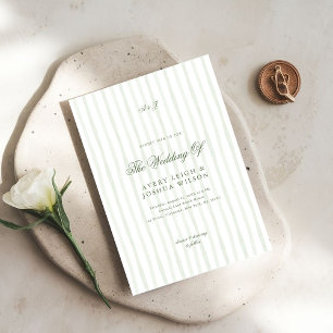 Klassisk Oliv grönt stripe Elegant bröllop Inbjudningar