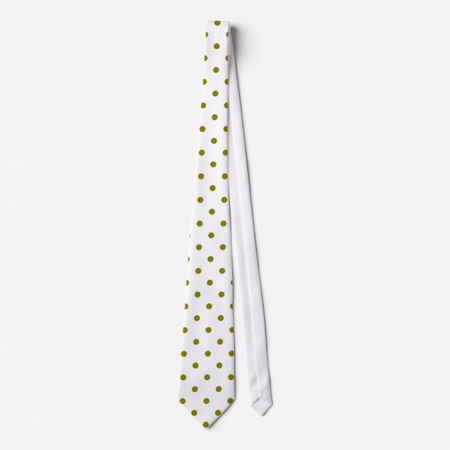 Klassisk Olive Polka Dot Mönster på Vit Tie Slips (Framsida)