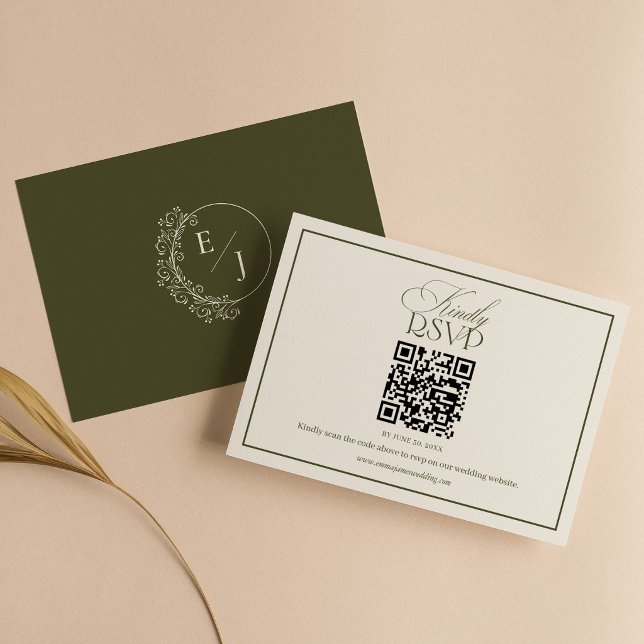 Klassisk Olivgrön Bröllops QR-kod i gammaldags rik OSA Kort (Skapare uppladdad)
