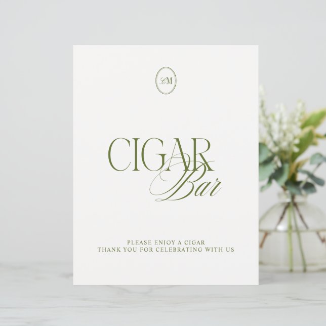 Klassisk Olivgrön Cigarrbar Bröllopsskylt (Stående Fram)