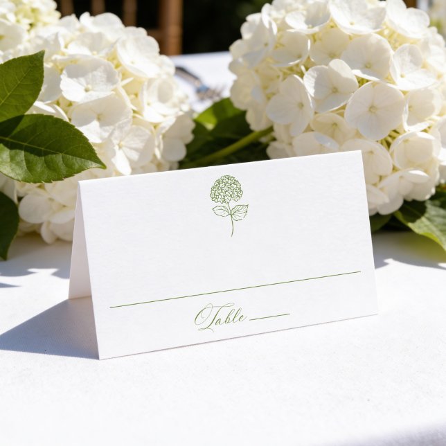 Klassisk Olivgrön Hydrangea Bröllop Placeringskort (Skapare uppladdad)