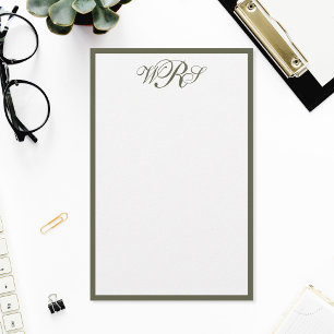Klassisk Olivgrön Monogram Brevpapper