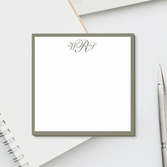 Klassisk Olivgrön Monogram Post-it Block (Skapare uppladdad)