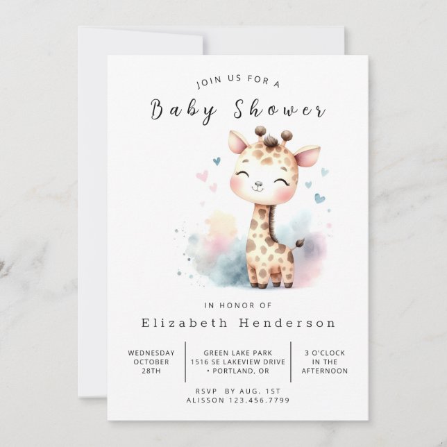 Klassisk Online Giraffe Baby Shower Inbjudningar (Framsida)