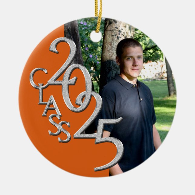 Klassisk Orange 2025 Student-foto Julgransprydnad Keramik (Framsidan)