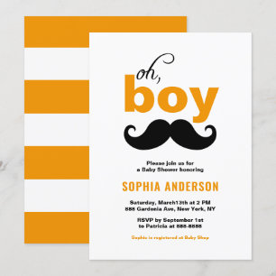 Klassisk Orange Det är en pojkvän, Mustache Baby S Inbjudningar