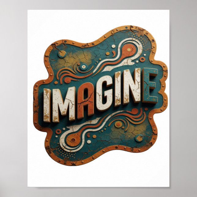 Klassisk orange IMAGINE konstnärlig motiv Poster (Framsidan)