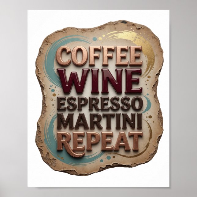 Klassisk Orange KAFÉ VIN ESPRESSO MARTINI REPETERA Poster (Framsidan)