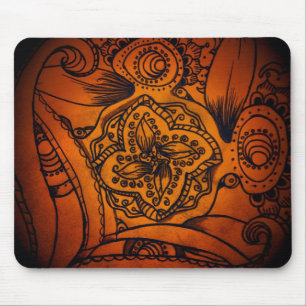 Klassisk Orange och svart Blommigt Mandala Mousepa Musmatta